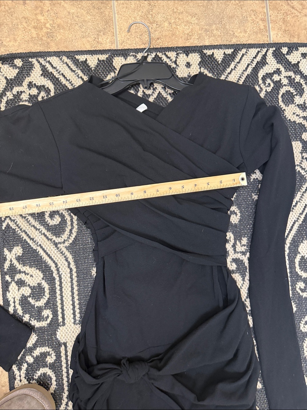 ZARA STUDIO lightweight wool Black Long-Sleeve Ruched Midi Dress large - Picture 13 of 16